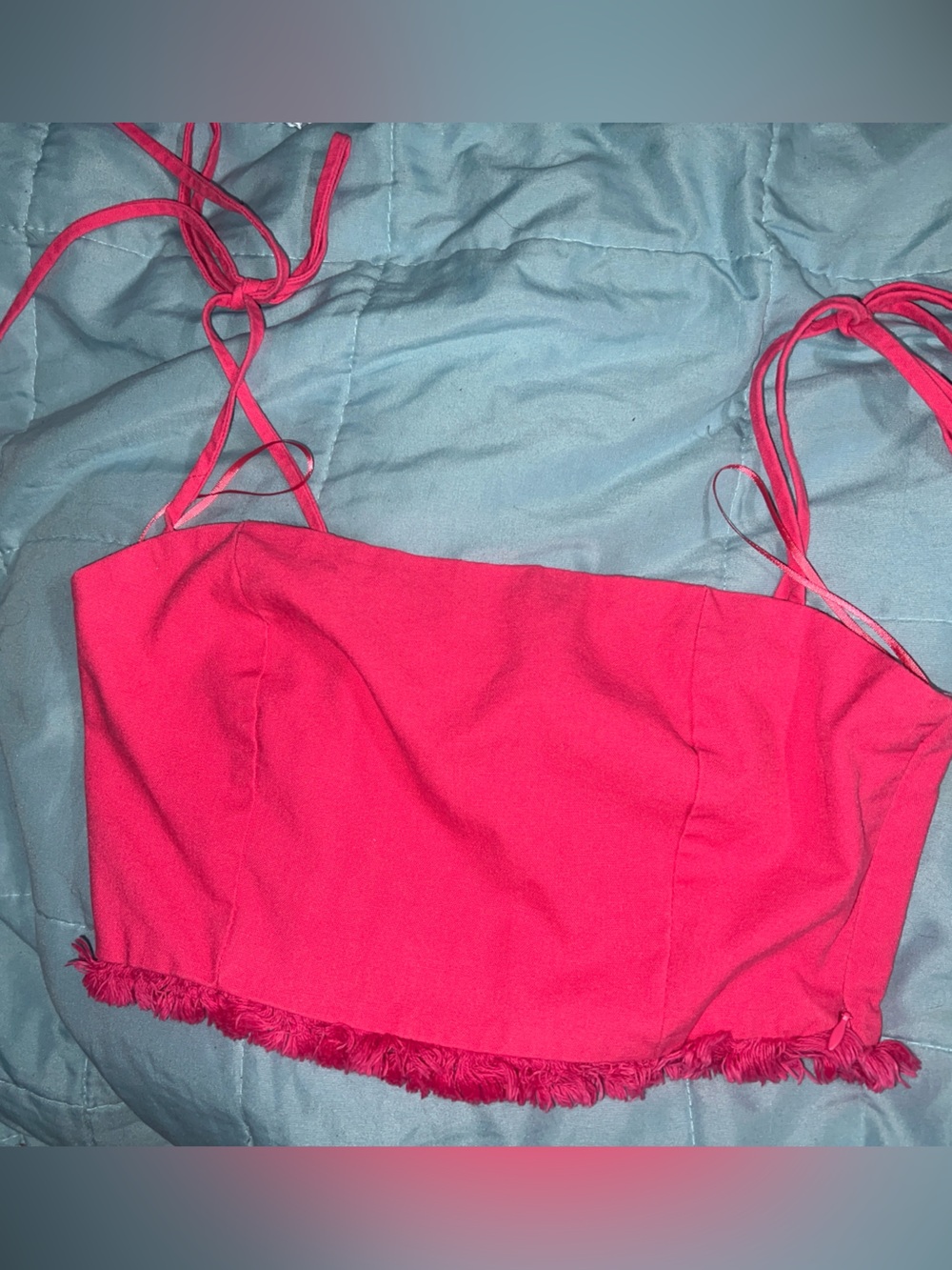 Blue Blush Fringe Top in Bright Pink